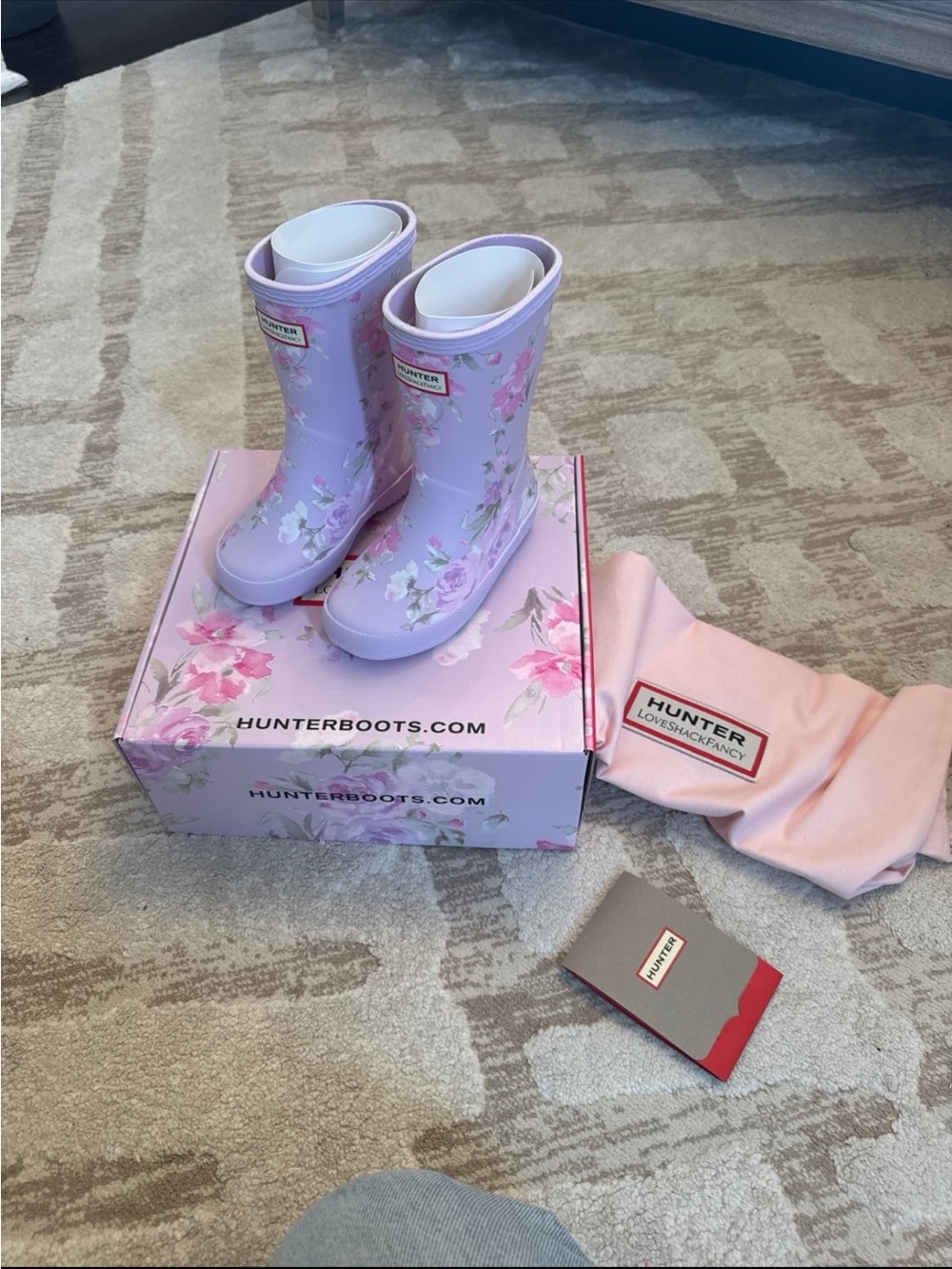 Hunter x LoveShackFancy Lilac Floral Kids Rain Boots size 9